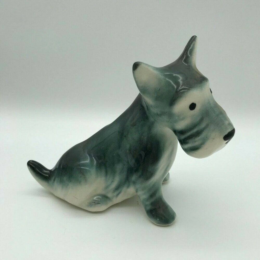 Vintage Scottie Dog Ceramic Figurine Black & Gray Puppy Scottish Terrier Dog - Picture 5 of 11